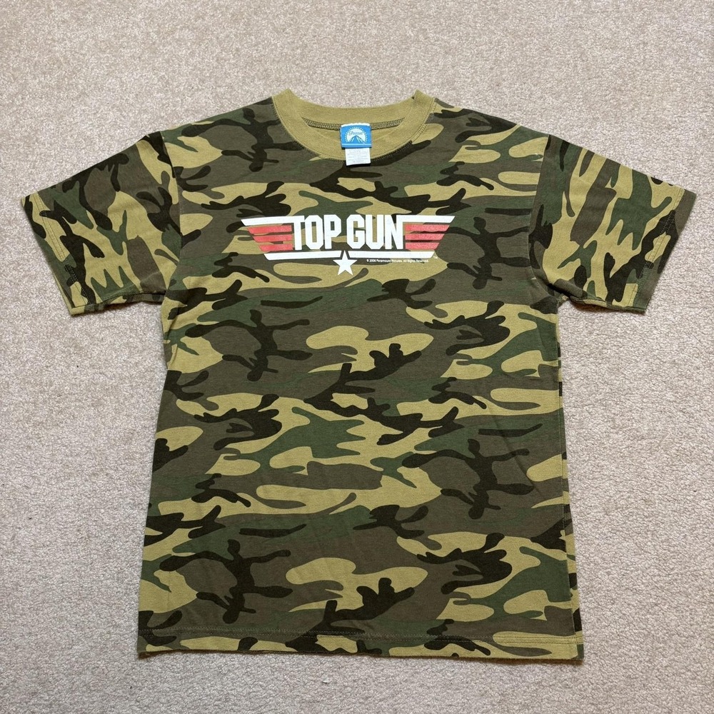 Vtg Top Gun Shirt Mens Medium Green Camo Military Movie Promo Tee Paramount 2006